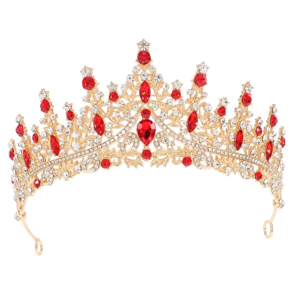 Luxshiny Unique Red Baroque Rhinestone Tiara Crown for Bridal Gown and Stage Decoration