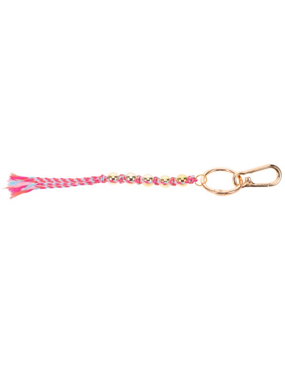 Handmade Red Braided Lanyard Keychain with Ethnic Design and Lucky Beads