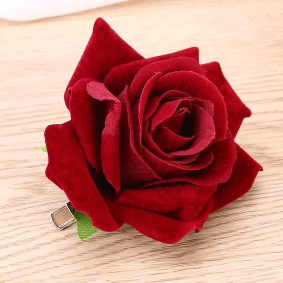 Luxshiny Floral Hair Clip Artificial Big Rose Flower Hairpin Hair Clips Cloth Metal 1Pcs Wine Red