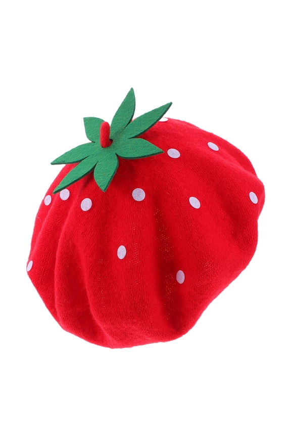 Red Wool Blend Strawberry Beret Hat Stylish French Artist Cap for Party and Cosplay