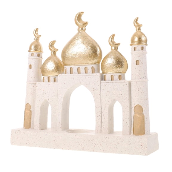 Luxshiny Resin Medieval Castle Statue Golden Islamic Ramadan Eid Decorative Mosque Tower Model