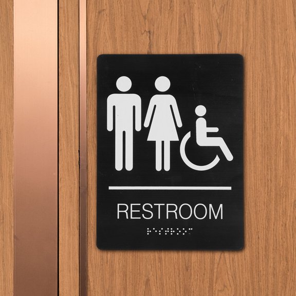 Luxshiny Restroom Sign Toilet Sign for Bathroom Black 1Pack with Simple Design