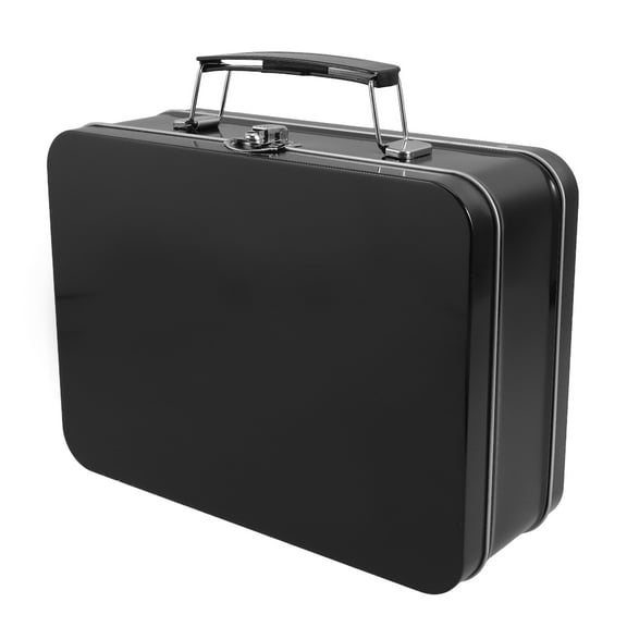 Luxshiny Retro Black Tinplate Lunch Box with Lock Hinged Lid Metal Container for Sandwiches Fruit Nuts