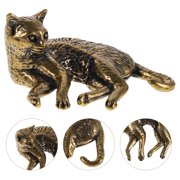 LITINKIMI Golden Brass Cat Statue, Lifelike Lazy Design, Antique Finish, Home Accent