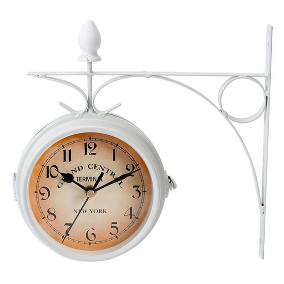 Luxshiny Retro Double Sided Iron Wall Clock White Roman Numeral Dial Quiet Home Decor