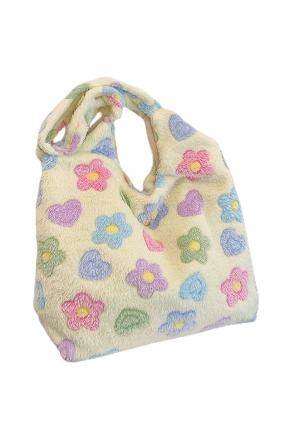 Reusable Plush Beige Tote Bag Spacious Shoulder Bag for Storage and Travel