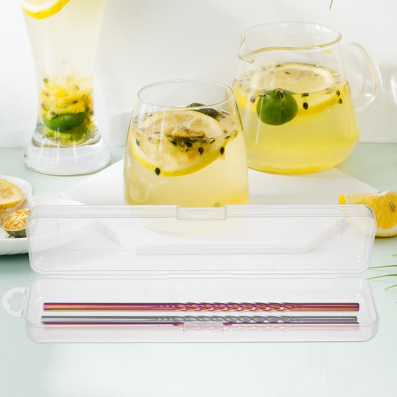 Luxshiny 4Pcs Transparent Plastic Storage Box for Drinking Straw Organizer with Lid Lightweight and Durable