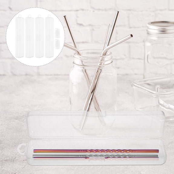 Luxshiny 4Pcs Transparent Plastic Storage Box for Drinking Straw Organizer with Lid Lightweight and Durable