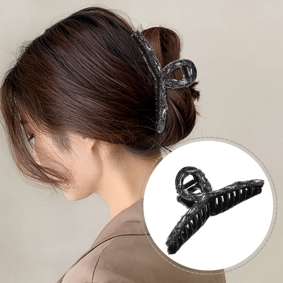 Luxshiny Rhinestone Hair Accessories Hair Claw Clip Tight Grip Dark Grey 1Pcs for Women
