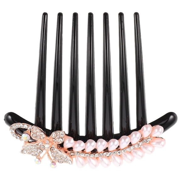 Luxshiny Rhinestone Hair Claw Hair Comb With Pearls Black Elegant Accessory 1Pcs