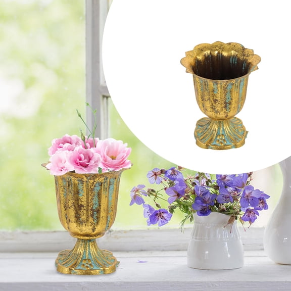 Luxshiny Romantic Golden Metal Roman Planter for Flower Arrangement Wedding and Home Decor