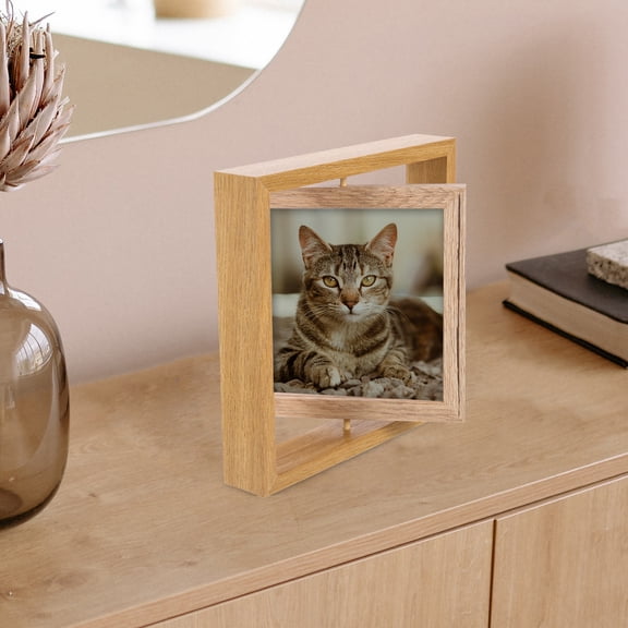 Luxshiny Khaki Wood Rotating Square Picture Frame for Photos, 1 Piece, and Stylish Home Decor