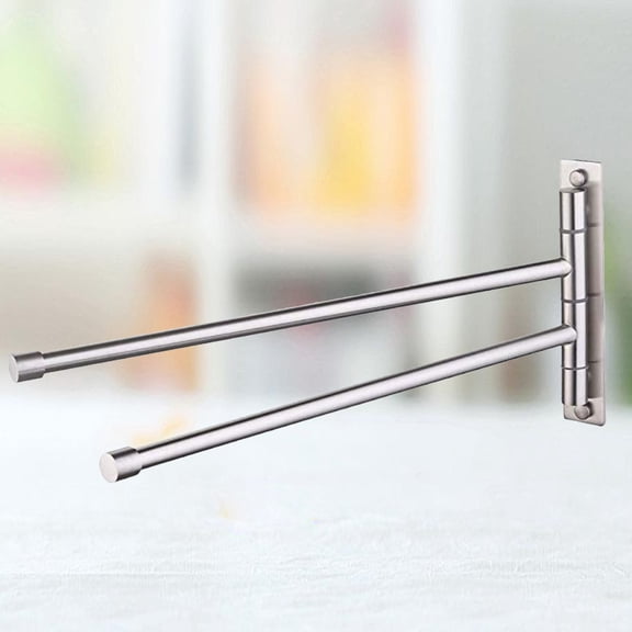 Luxshiny Rotating Stainless Steel Towel Holder 2 Rods Plated Silver Wall Mount for Home and Bathroom