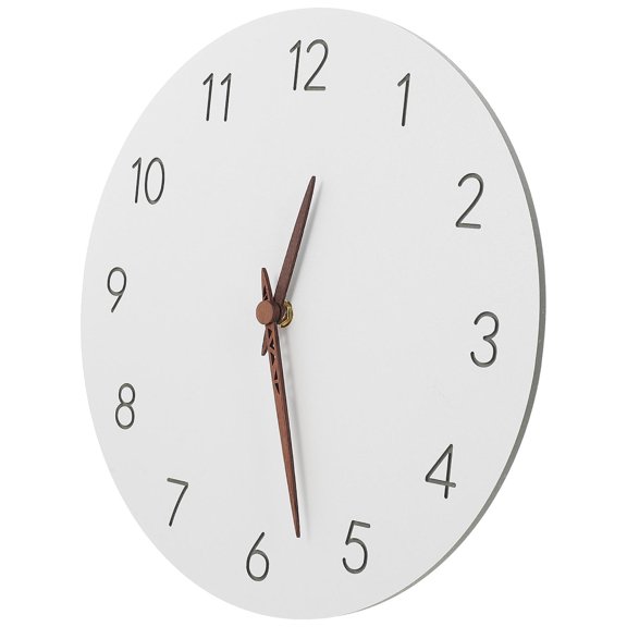 Luxshiny Round Wall Clock White Wood Battery Operated Quiet Design for Home Or Office