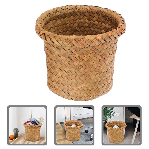 Luxshiny Wicker Washroom Garbage Bin Seagrass Waste Paper Basket for Kitchen Bathroom 1 Set