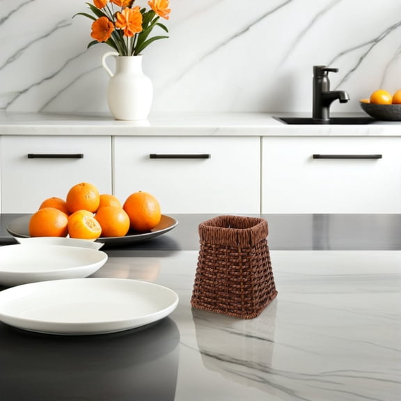 Luxshiny Rustic Light Brown Kitchen Utensil Holder with Drain Basket for Silverware and Cutlery