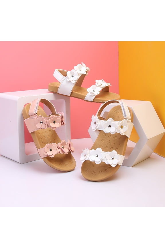 Sandals Girls Open Toe White PU Cowhells 1 Pair Anti-slip Summer Activities