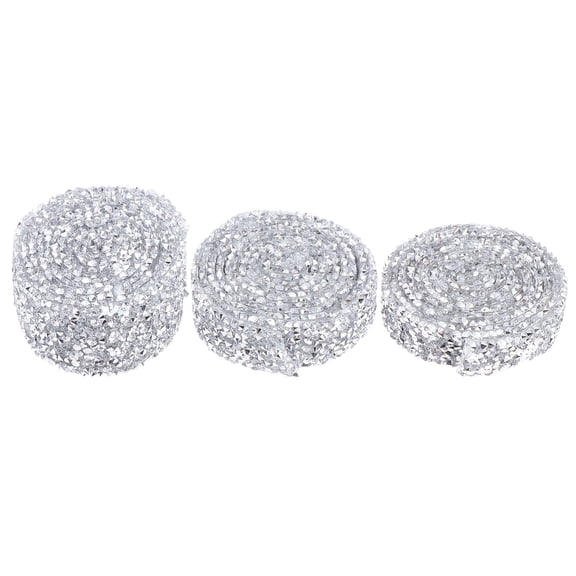 Luxshiny Self-Adhesive Plated Silver Rhinestone Ribbon Roll High Temperature Resistant Bling Mesh Wrap for Decoration
