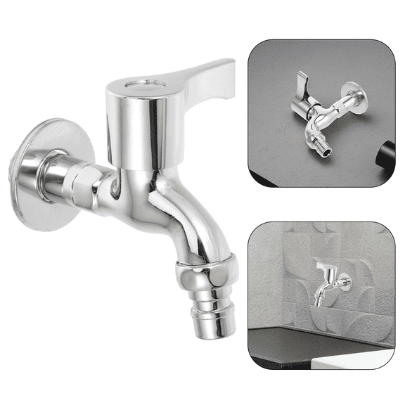 Luxshiny Washing Machine Faucet Wall Mounted Single Cold Water Tap Silver Alloy Cold Water Supply 1Set