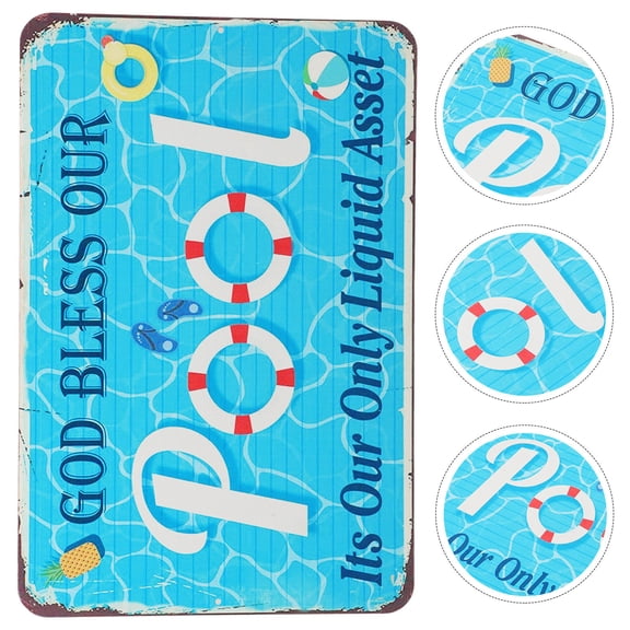 Luxshiny Sky Blue Metal Pool Wall Sign Sturdy Iron Swimming Pool Decor for Outdoor Use