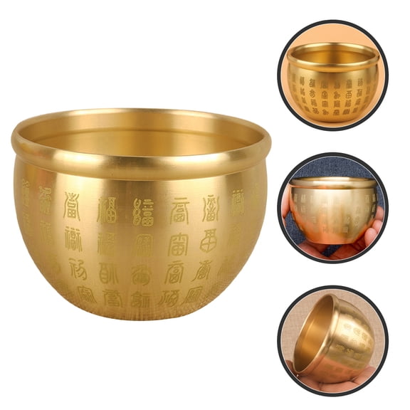 Luxshiny Small Golden Copper Wealth Basin Decorative Bowl for Office Or Restaurant