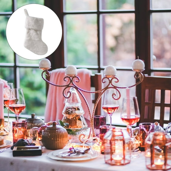 Luxshiny Small Stockings Sock Candy Bag Plush White 1Pack