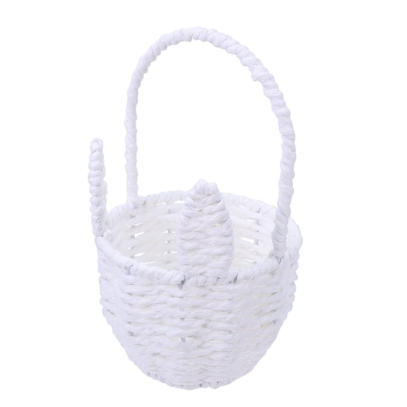 Luxshiny Small White Woven Bunny Basket with Handle for Easter Hunt, Storage, and Spring Decor