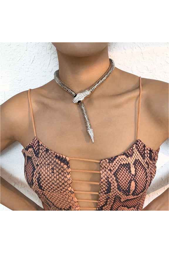 Rhinestone Snake Necklace Alloy Glass Stone for Costume and Casual Wear