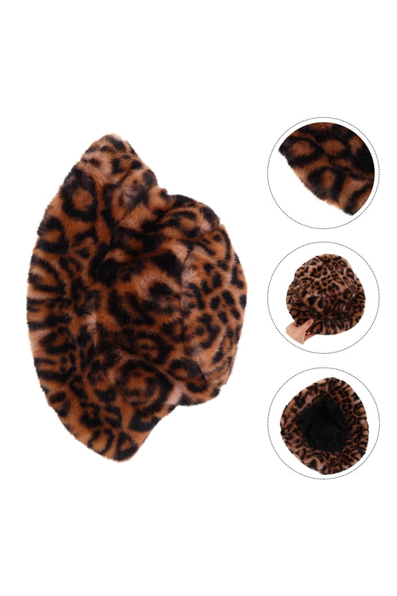Soft Plush Winter Bucket Hat Leopard Print Fisherman Cap Comfortable Warm Hat for Outdoor