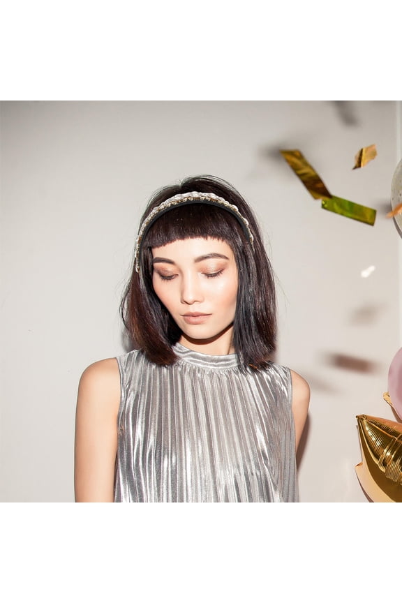 Luxshiny Sparkling Rhinestone Wide Rim Hairband in White with Baroque Design for Special Events
