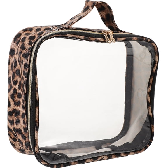 Luxshiny Splashproof Leopard Makeup Organizer Bag with Portable Handprint Design for Cosmetics