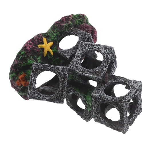 Luxshiny Stacking Cubes Fish Hideout Resin Rock Cave for Aquarium Shrimp Breeding Shelter