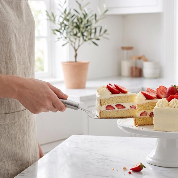 Luxshiny Stainless Steel Dessert Server Plated Silver Mirror Finish Portable for Serve Cake and Party Serving