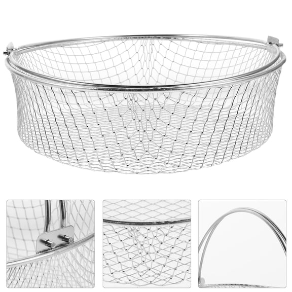 Luxshiny Metal Mesh Fry Basket Stainless Steel Round with Handle for Deep Frying and Oil Drain