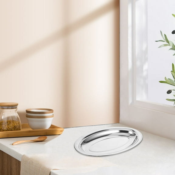 Luxshiny Stainless Steel Oval Serving Plate Metal Tray for Food Storage and Buffet Use