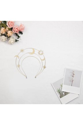 Star Moon Crown Greek Style Golden Tiara Headband for Prom Wedding and Cosplay Events