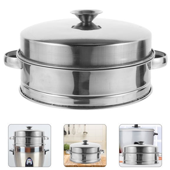 Luxshiny 1Set Kitchen Steamer Basket for Dumplings Dim Sum Fish with Lid Stainless Steel Material