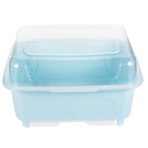 Luxshiny Storage Box for Dish Drying with Cover in Blue for Home Kitchen Use 1Pack