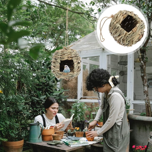 Luxshiny Straw Bird Nest Breeding Sleeping House Handwoven for Pet Birds