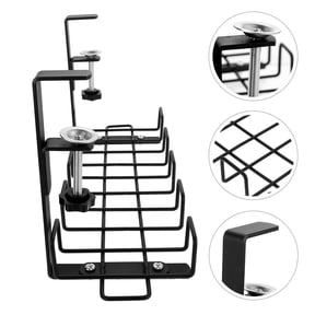 ELAYARD Black Metal Under Desk Cable Management Basket Rack for Home and Office Cord Organization