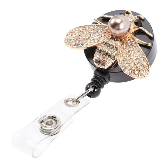 Luxshiny Stylish Golden Badge Holder with Rhinestone Detail Retractable Clip for Badge Reels