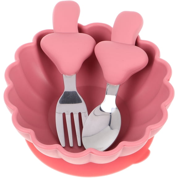 Luxshiny Baby Squeeze Spoon Feeder Silicone Suction Bowls Pink 1 Set