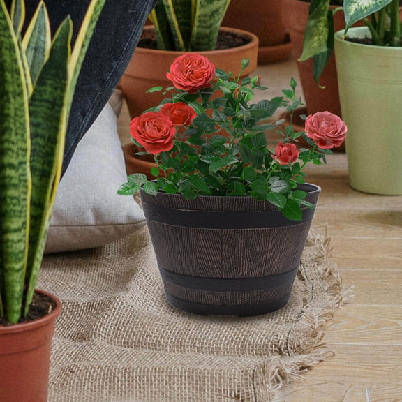 Luxshiny Succulent Plant Pots Dark Brown Resin Planter for Balcony 1Pack