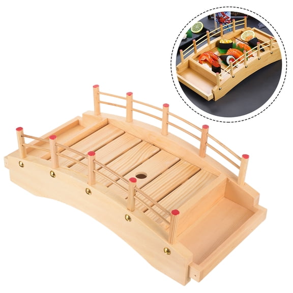 Luxshiny Sushi Display Bridge Wood Serving Platter Easy to Clean for Dining Table 1Pack