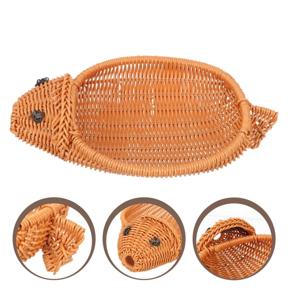 Luxshiny Woven Brown Fish Shaped Basket Tabletop Fruit and Sundries Storage