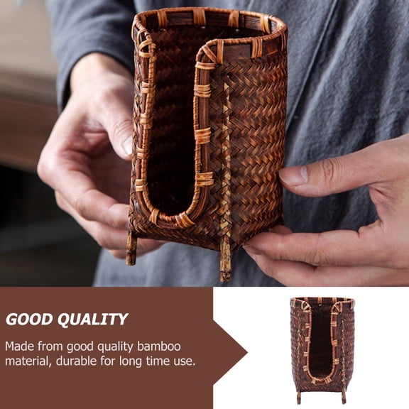 Luxshiny Bamboo Basket Tea Cup Organization Light Brown 1Pcs