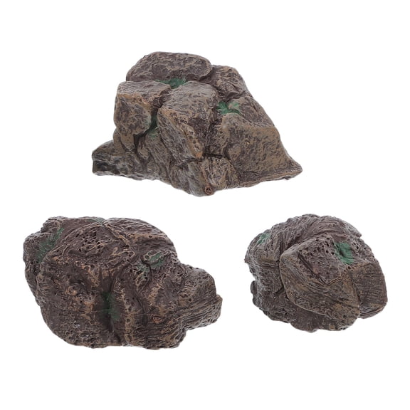 Luxshiny 3-Piece Artificial Stone Rock Set in Coffee Color for Zen Garden Decoration and Home Ornament