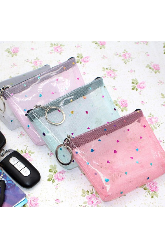 Tiny Coin Purse Heart Shaped PVC Wallet Bags 1Set for Shopping