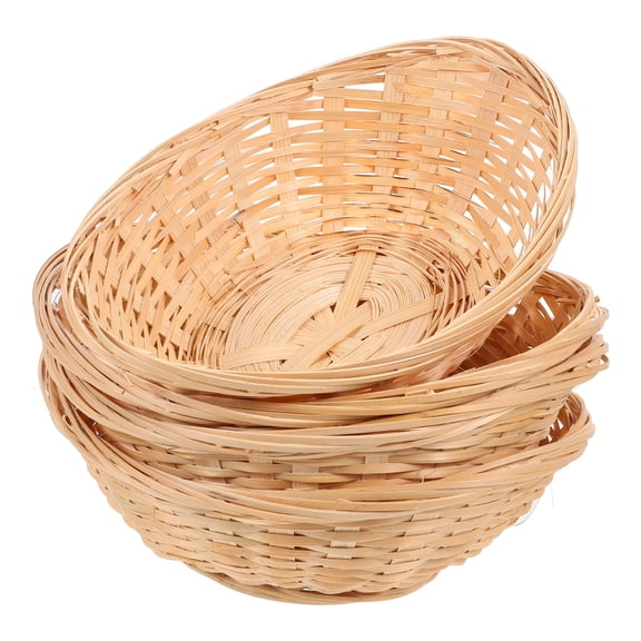 Luxshiny Round Rattan Basket Wicker Bread Basket Bamboo Egg Holder Households Daily Use 4Pcs