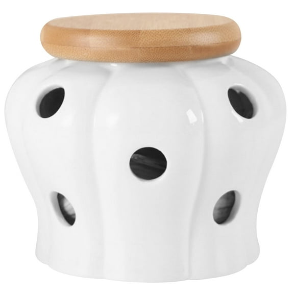 Luxshiny Vented Garlic Container White Ceramic Keep Fresh 1Pcs Home Storage